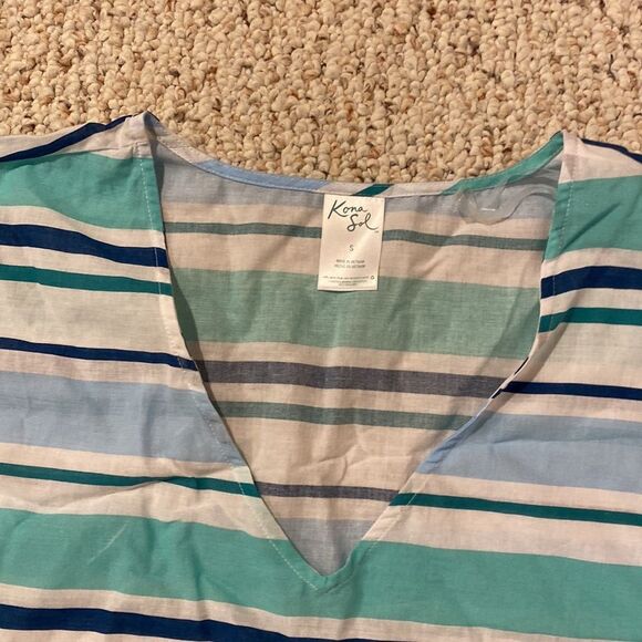 Kona Sol Beach / Swim Cover Up Size Small Blue Green Stripe - Picture 2 of 3
